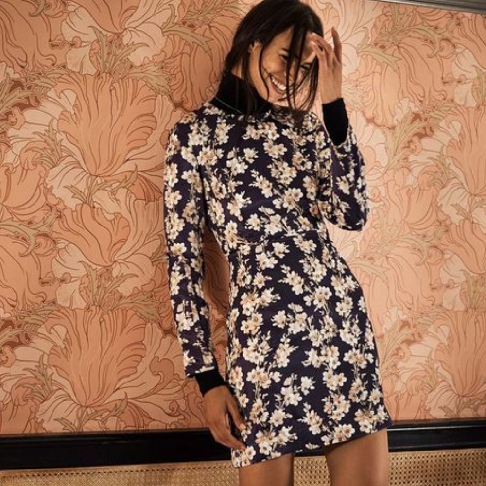 Silk Floral Print Dress Club Monaco